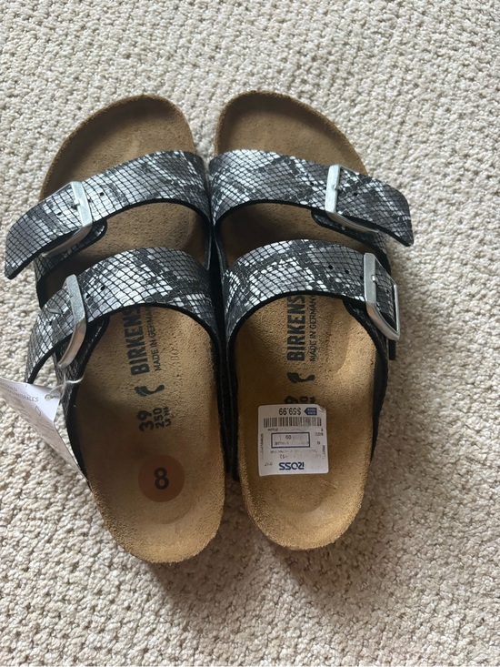 Birkenstock Shoes - Birkenstock Black/Silver Snake-Print Arizona Sandals